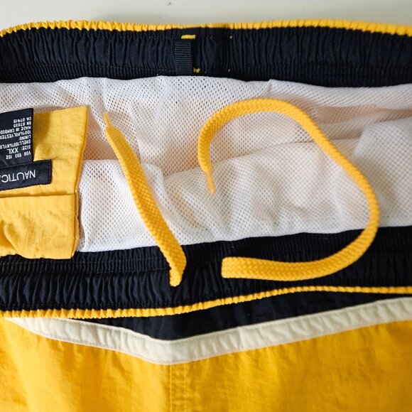 Nautica Mens Yellow Swim Trunks XXL W/ Mesh Lining & Navy Stripe Drawstring - Picture 6 of 9